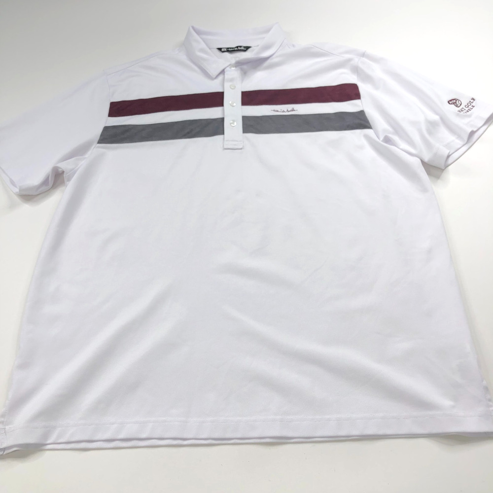 Travis Mathew XXL Golf SS Polyester Button Polo Striped Shirt White LOGO
